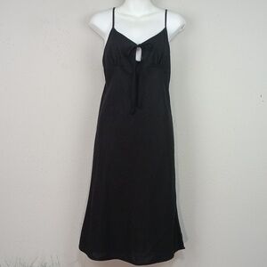 Chesley Women's Linen Blend Strapy Black Tie-Front Slip Midi Dress sz M